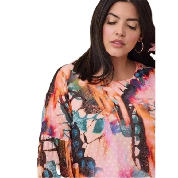 Torrid tropical multi color tunic Blouse, Size 1 - Picture 2 of 4